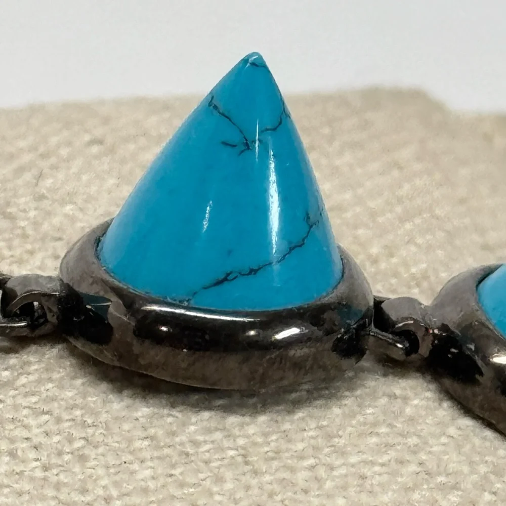 Eddie Borgo Turquoise Cone Bracelet Gunmetal Black Sterling Silver - Picture 8 of 14
